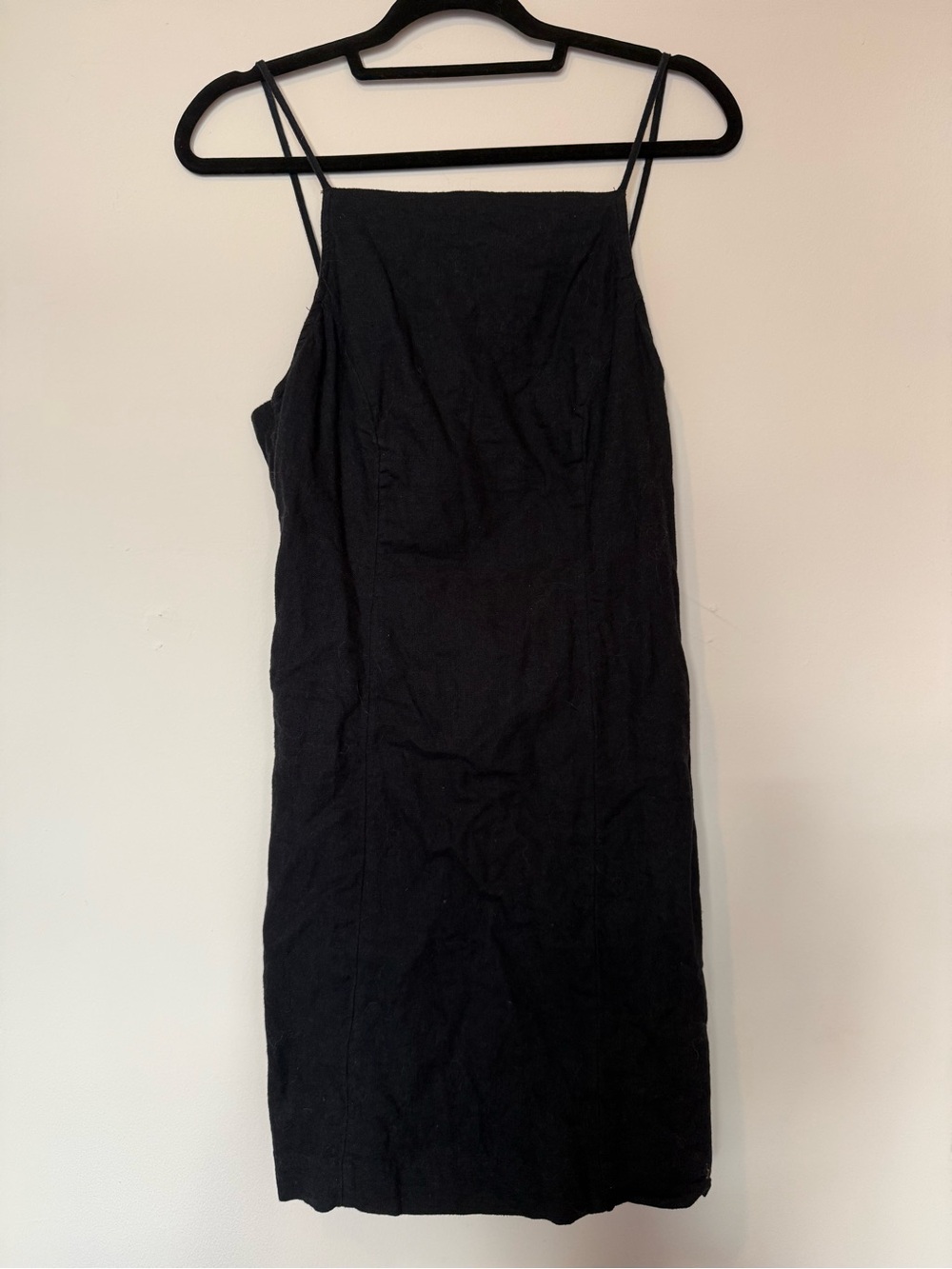 Abercrombie and Fitch open back black linen mini dress